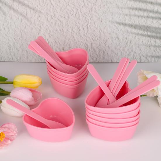 10Pcs Plastic Facial Mud Mixing Bowl with Spatula Women DIY Face Clay Love Heart Stirring Bowl Professional Home Salon Beauty Skincare Mixing Bowl