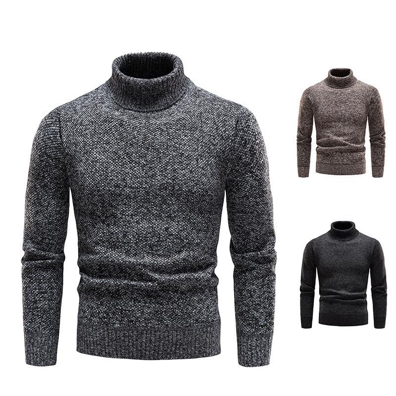 Men's Autumn Winter Plus Velvet Thick High Neck Sweater: European American Fashion Long Sleeve Warm Knitwear Pullover.