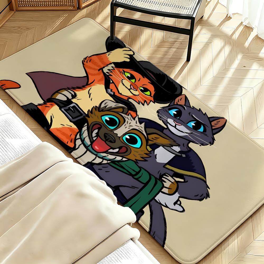 Cartoon P-Puss In B-Boots Floor Mat Soft Flannel Floor Mat Suitable for Entryways, Living Rooms, Bedrooms, and Bathrooms
