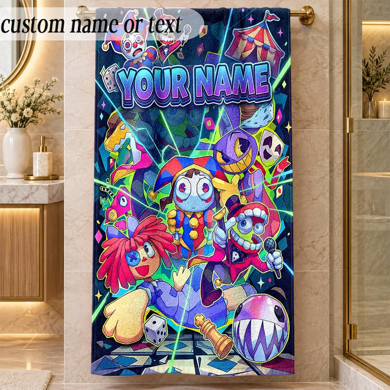 Beach TowelThe Amazing Digital Circus Custom Name Text Personalized Soft Towel for Beach Pool Indoor Home Decor Gift
