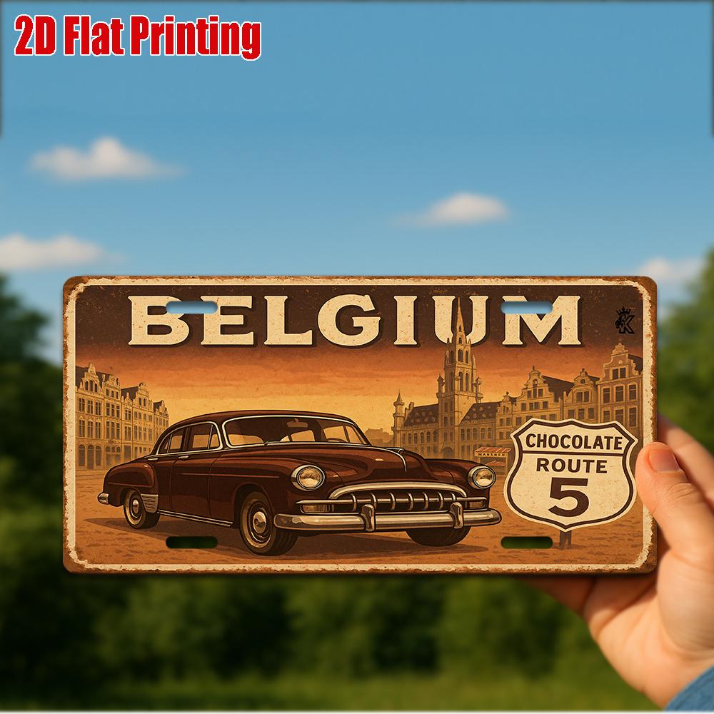 D Flat Pc Vintage Metal Sign Only for Decoration Outdoor Wall Art ( )BELGIUM Aluminum Sign Retro Travel Decor