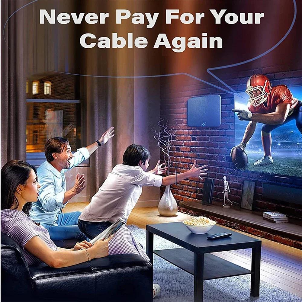 4K TV Antenna - 25DB High Gain Flat Design 3000 Miles Booster for HD DTV Box (EU Plug)