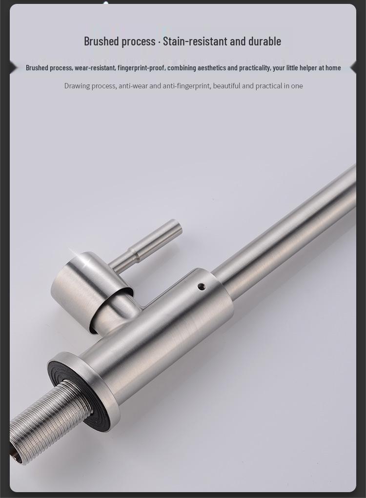 Brushed Stainless Steel Kitchen Faucet, Single Cold with Full Copper Core, 4-Point Connection
