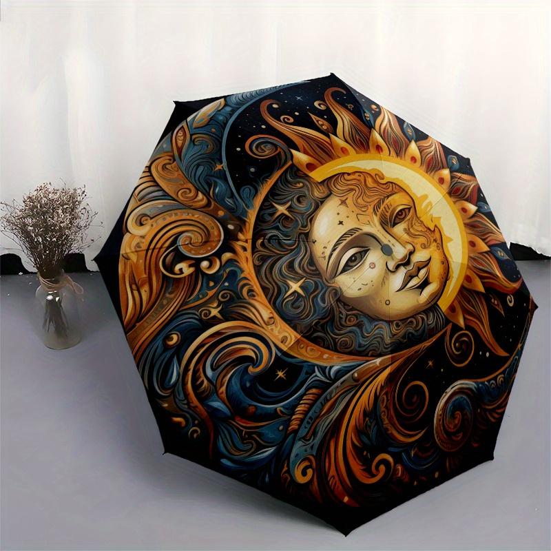 Golden Sun & Moon Mandala Umbrella, Portable 3-Fold Umbrella for Men & Women,Christmas Gift ES78