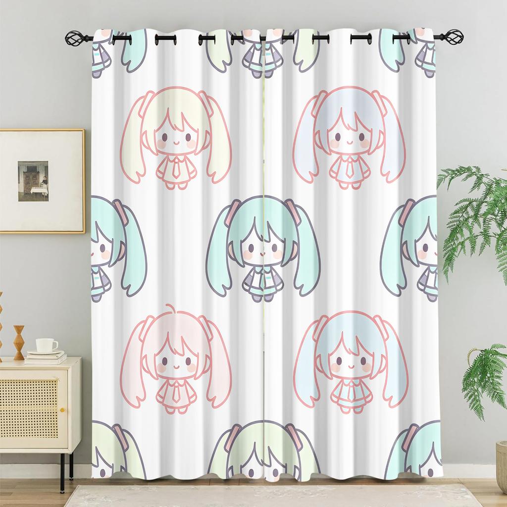 2Pcs Hatsune Miku Sakura Cherry Blossom Blackout Curtains Anime Watercolor Window Drapes Fan Room Esport Room Trendy Decor Gift