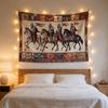Medieval Knight Horse Coat Of Arms Wall Tapestry Beige Red Blue Armor Rider Flag Crest Border Vintage Art Bedroom Living