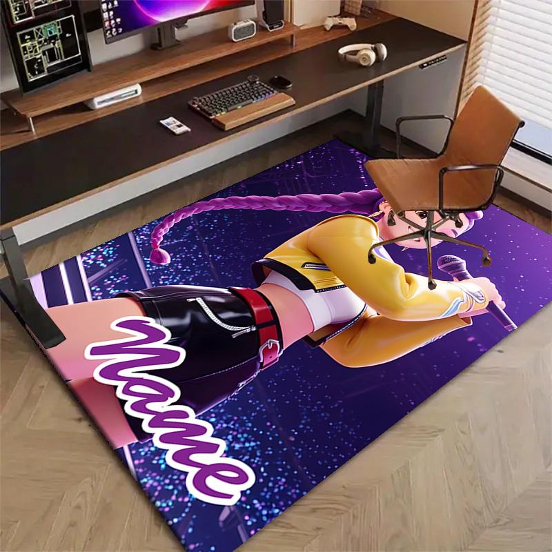 Custom KPop Demon Hunters Mat Personalized Name, Polyester Washable Indoor Entryway Rug, Gift for Christmas, Easter, Thanksgiving Day