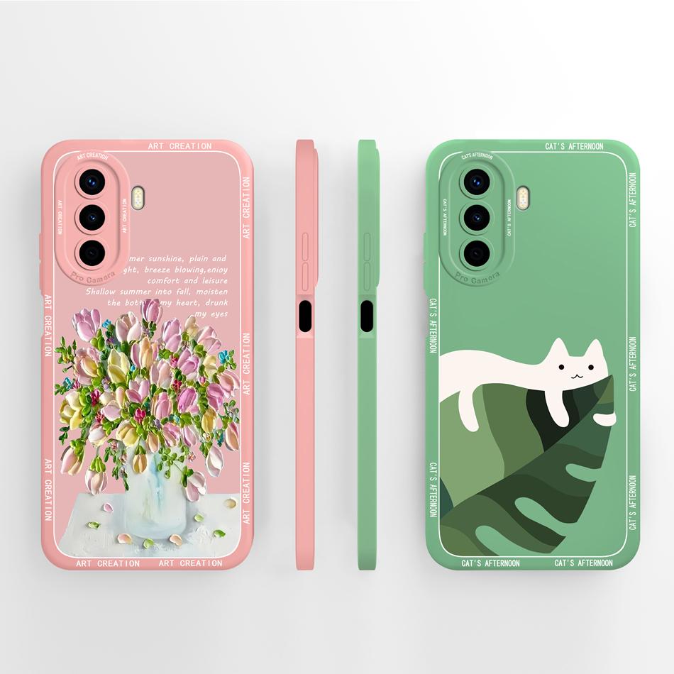 Case For Huawei Nova Y70 Plus Art Bear Full Coverage Anti Drop Funda For Huawei Nova Y 70 Y70+ Liquid Silicone Phone Back Cover