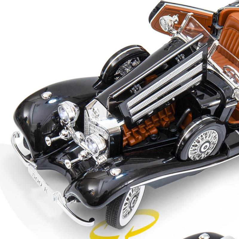 1:18 Mercedes Benz 500K 1936 Legierung Miniatur Klassisches Auto Maßstabsmodell Druckguss Metallmodell SoundLicht Kinder Spielzeug Geschenk Fahrzeug