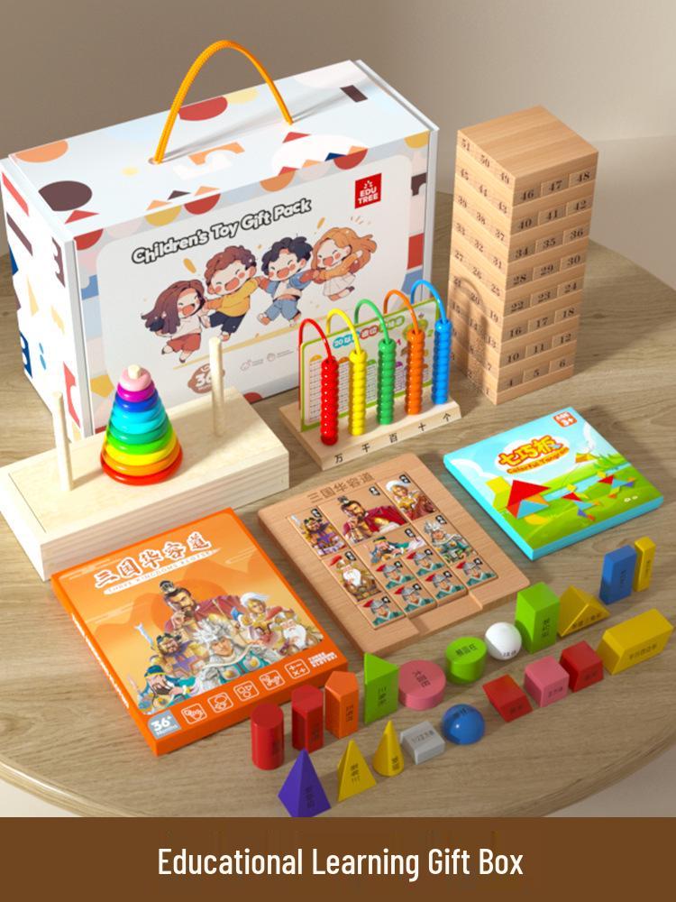 

Набор развивающих деревянных игрушек: Конструктор, Пазлы, Счёты - Идеальный подарок на день рождения для мальчиков и девочек