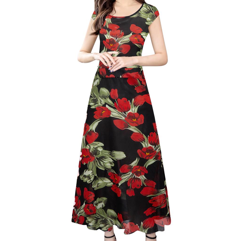 

Женская мода Лето Элегантное свободное платье с коротким рукавом и принтом XL красный