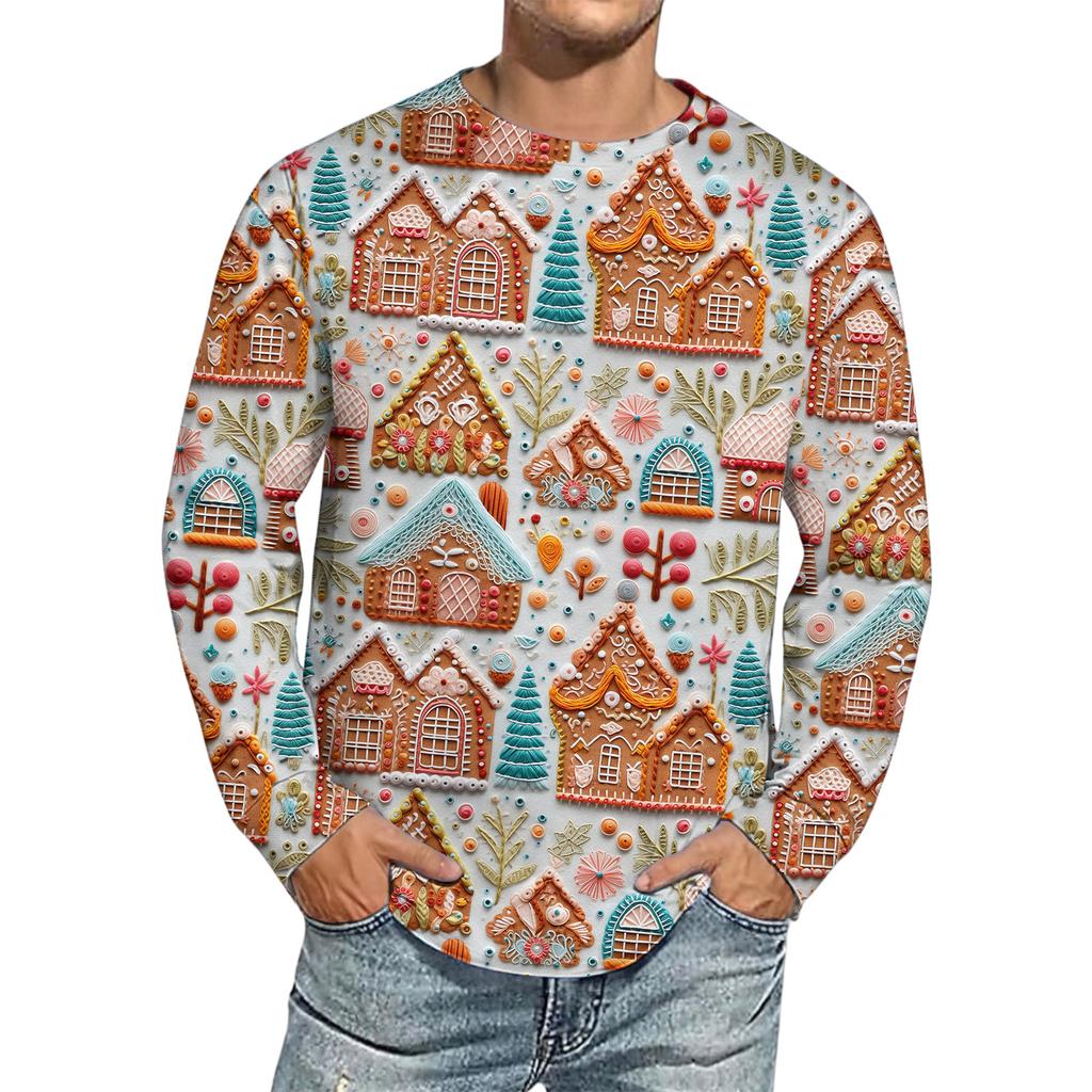 Men's Christmas Printed Imitation Cotton Long-sleeved Shirt