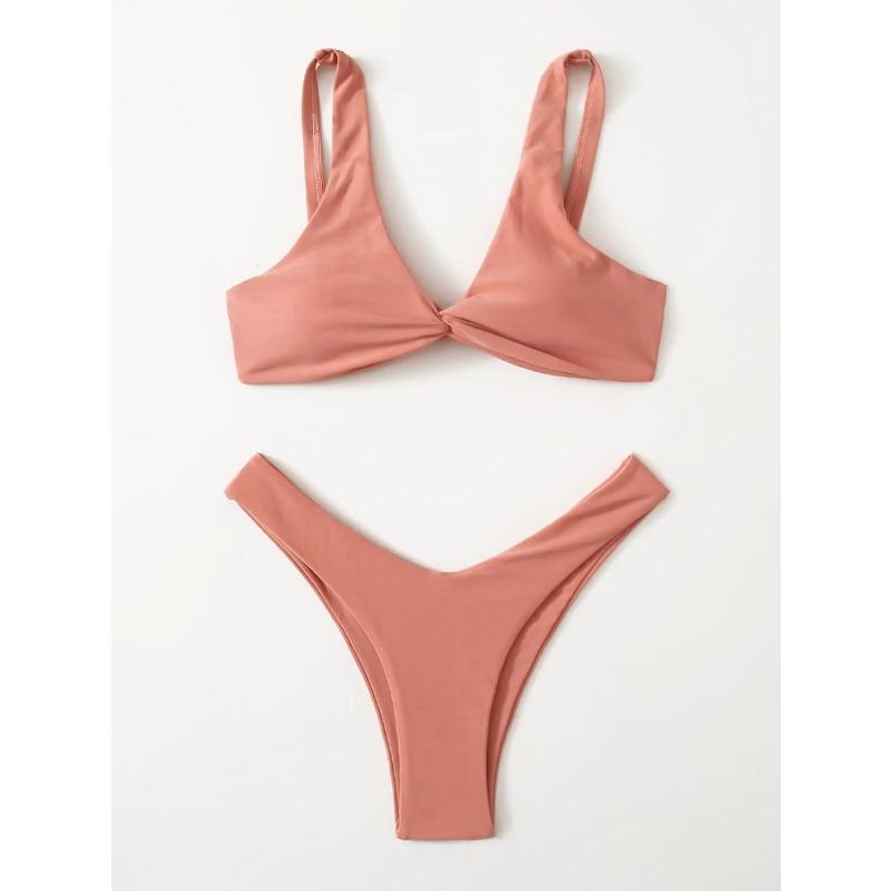Solid Tie Sexy Bikini 2026 Padded Bra High Leg Bandage Push Up Bikini Set Brazilian Swimsuit Women Swimwear