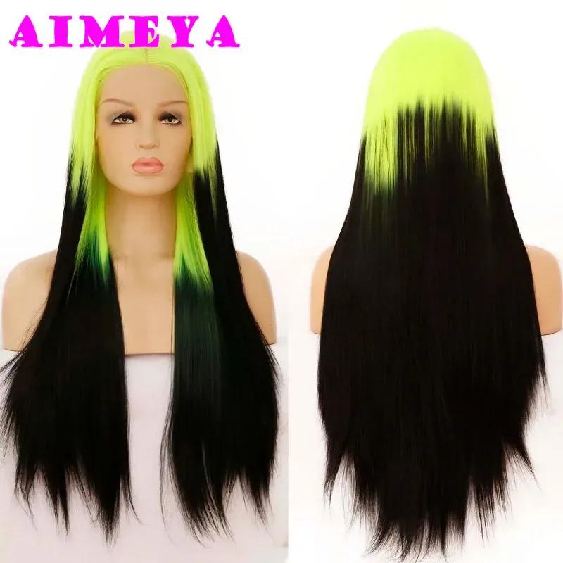 AIMEYA Ombre Blue Wig Colored Lace Front Wigs for Women Long Silky Straight Synthetic Hair Heat Resistant Daily Use Cosplay Wig