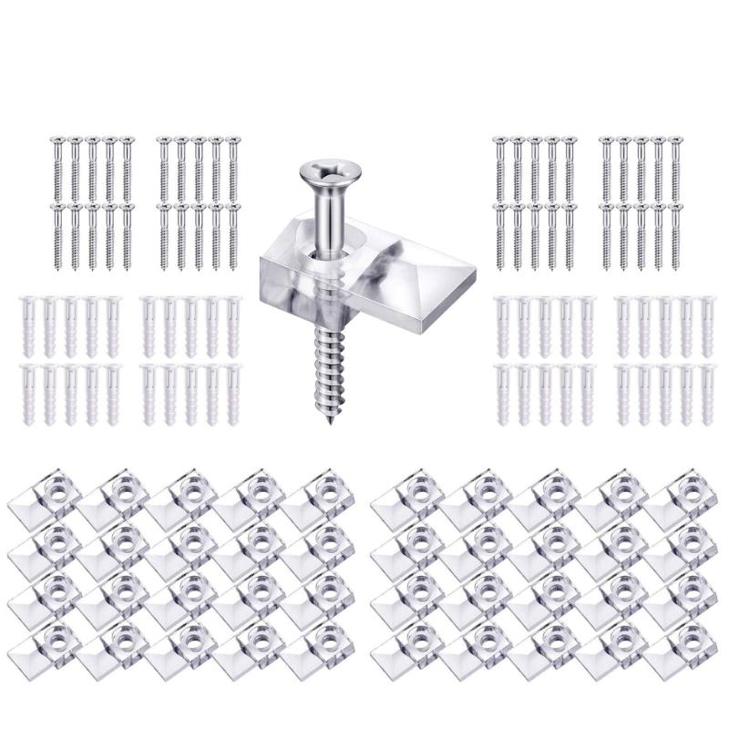 20/40 Pezzi Clip di Montaggio Specchio in Plastica Ganci Trasparenti Porta Specchio per Parete