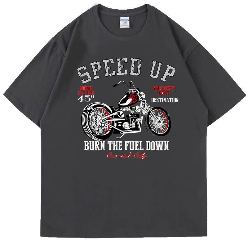 New Fast Motorcycle Retro Black and White Biker Print High Quality Crew Neck Mens and Womens Short Sleeve Comfortable TShirts