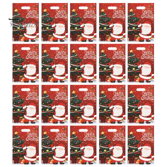 20Pcs Christmas Gift Bag Festive Candy Cookie Bag Santa Claus Deer Pattern Packaging Bag for Holiday Decor
