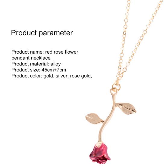 Elegant Women Enamel Rose Pendant Chain Necklace Jewelry Valentines Day Gift