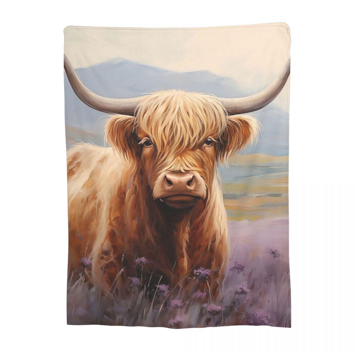 Scottish Highland Cow In Heather Blanket Flannel Sofa Throw Blanket Super Soft for Home Bedroom Office Throws Bedspread Quilt 30x40in