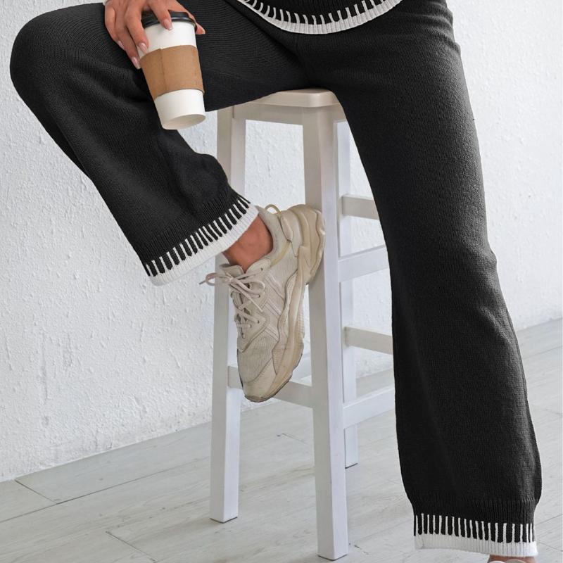 Damen Herbst Winter Verdickte Hose Kontrastfarben Spleißen Lässig Weitbein Gewebte Wollhose