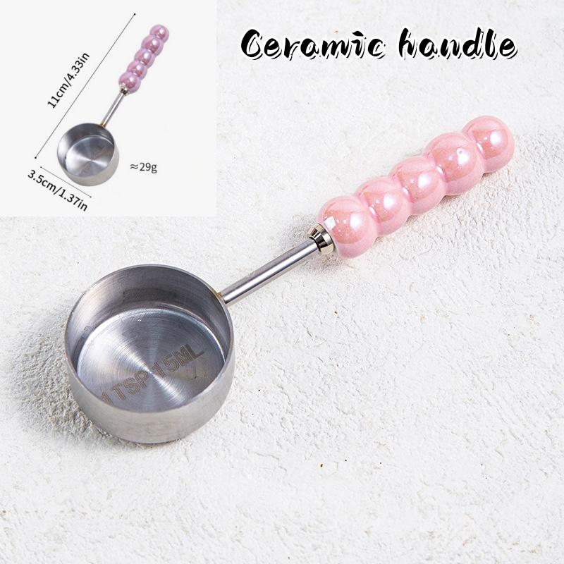 Stainless Steel Measuring Spoon Wooden Handle Measuring Cups Long Handle Coffee Bean Spoon Baking Tools