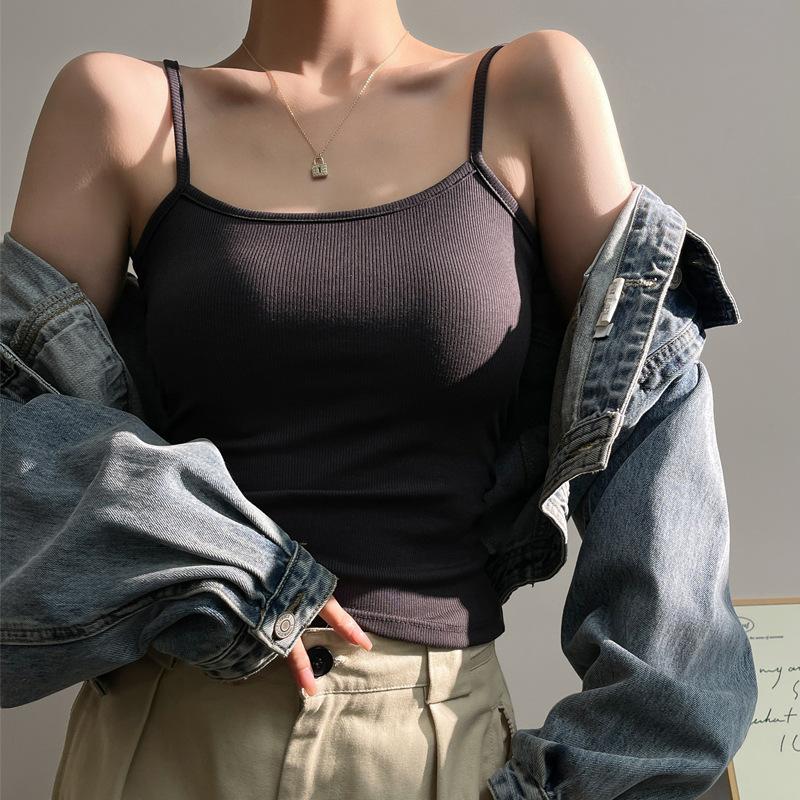 Knitted Threaded Bottoming Vest with Small Suspenders for Women To Wear Inside The Suit In Spring, Autumn Summer Hot Girls Sexy Pure Desire Outer Top