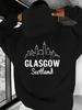 Glasgow Scotland City Skyline Hoodie - Black with White Print
