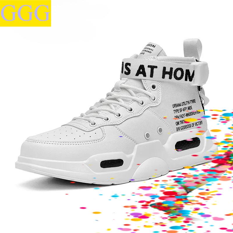 Høytopp for menn mote sneakers i skinn Trend Hot Sale Komfortable Mann Fritidssko Utendørs Sklisikkert Pustende Herresko 39-48