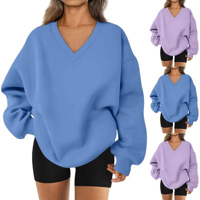 Langärmliges, einfarbiges Sweatshirt mit V-Ausschnitt für Damen