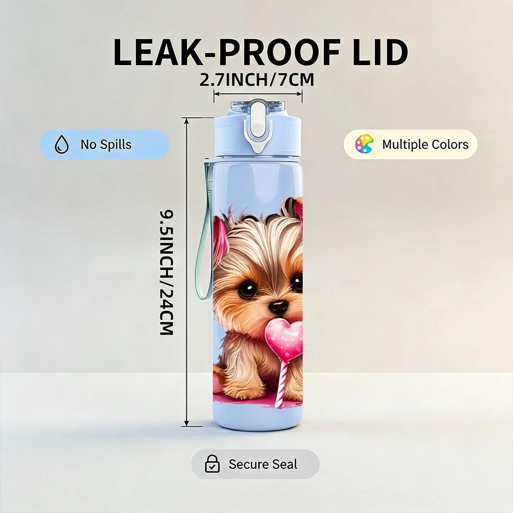 1PC Lovely Yorkshire Dog 750ml Color Plastic Sports Water Bottle Leakproof Flip Straw Lid Suitable for Sports Office Home Use