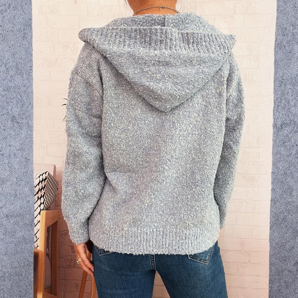 Women's Fashion Casual Thickened Hooded Single-Breasted Long-Sleeved Cardigan Button Knitted Sweater Jacket