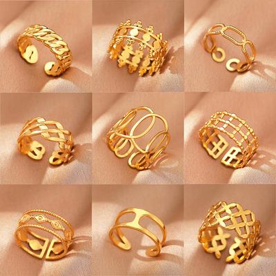Stainless Steel Rings Vintage Exquisite Hollow Adjustable Open Statement Rings Light Luxury Fashion Rings For Women Zircon New