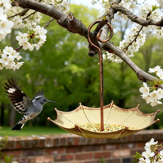Mangiatoia per Uccelli ad Ombrello da Esterno, Vassoio Mangiatoia per Uccelli ad Ombrello Retrò, Mangiatoia Decorativa Sospesa per Uccelli da Giardino e Cortile