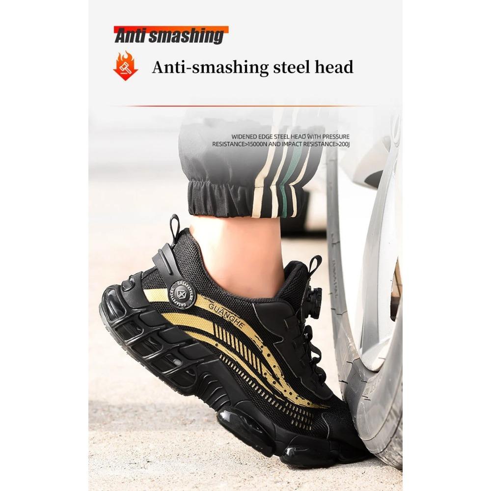 Sicherheitsschuhe mit Drehknopf für die Arbeit, für Herren und Damen, Arbeits-Sneakers, Anti-Smash- und Anti-Pannen-Schuhe mit Stahlkappe, Schutzstiefel