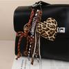 Personal Leopard Print Bag Pendant Creative Heart Keychain Pendant Fashion Vintage Braided Cord Pendant Exquisite Versatile Gift