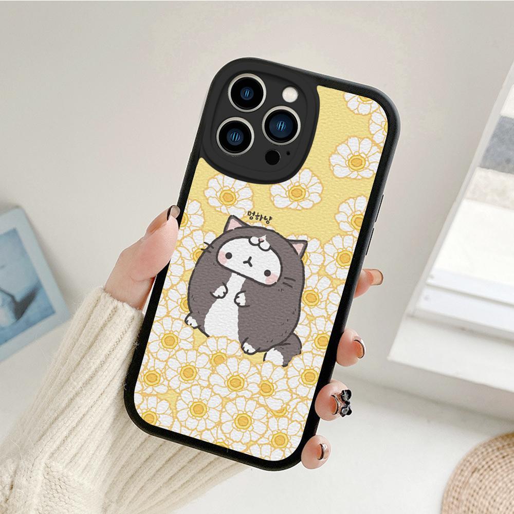 Kawaii Molang Cartoon Anime Cat Phone Case for Iphone 14 13 11 12 Pro MAX 13 12 MiNi 7 8 Plus X XS XR Lambskin Protective Covers
