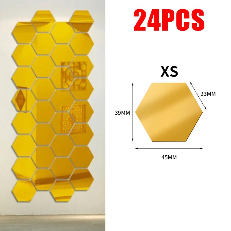 3D Hexagon Mirror Wall Stickers DIY Wall Mirrors Sticker Removable Self Adhesive Aesthetic Mosaic Tiles Decals Home Decoration