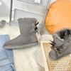 Winter Bow Snow Boots Leather Women's Medium Boots Tall Boots Fleece Thickened Warm Women's Boots