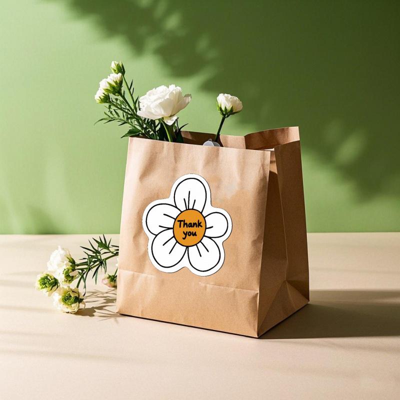 60PCS  Small White Flower Gift Box Packaging Thank You Stickers Packing Labels Airplane Box Decoration Sealing Stickers Baking S
