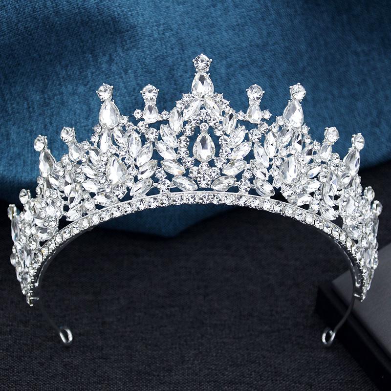 Wykwintne Czarne Kryształowe Tiary i Korony Ślubne dla Królowej Panny Młodej Nakrycie Głowy Bal Maturalny Ślubna Korona Biżuteria do Włosów Akcesoria