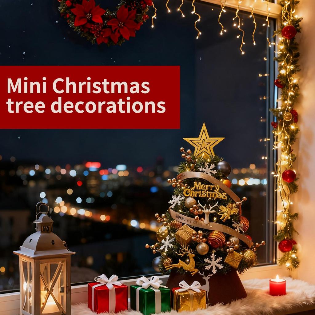 Tabletop Christmas Tree With Ornaments Realistic Decoration Small Artificial Christmas Tree For Desktop Office Home Room Holiday