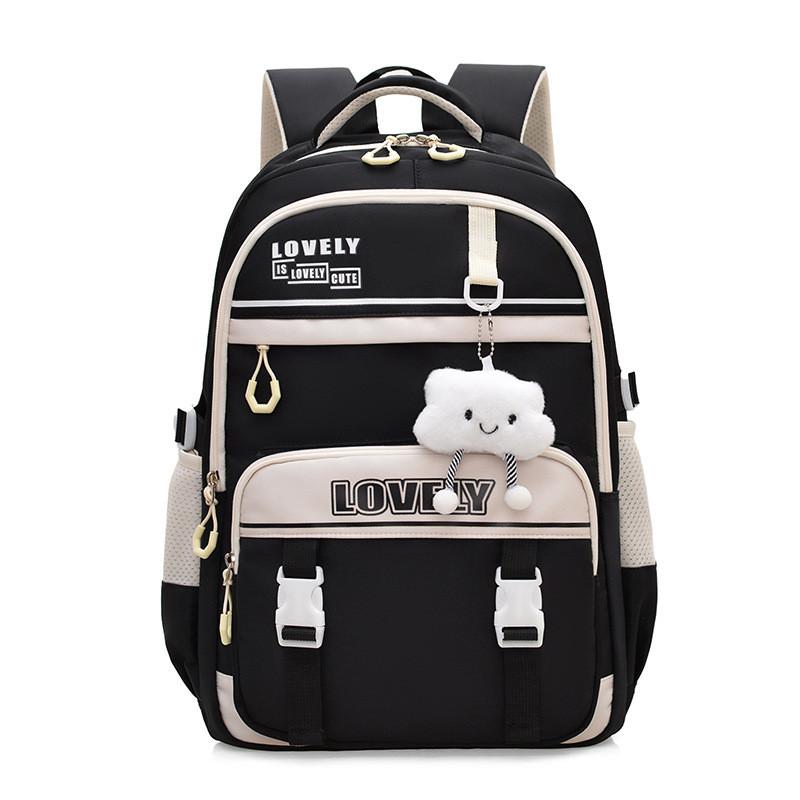 Large Capacity Simple Backpack With Letter Embroidery And Cloud Design Pendant