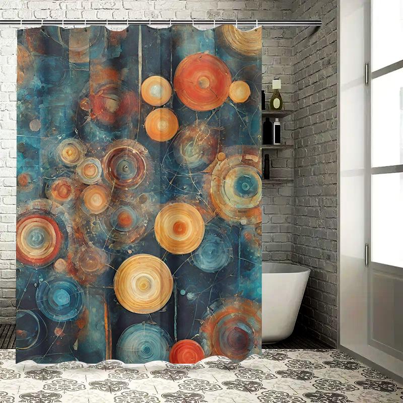 Artistic Blue Orange Red Bath Curtain with Floating Circles Bathroom Decorative Shower Panel 90x180cm