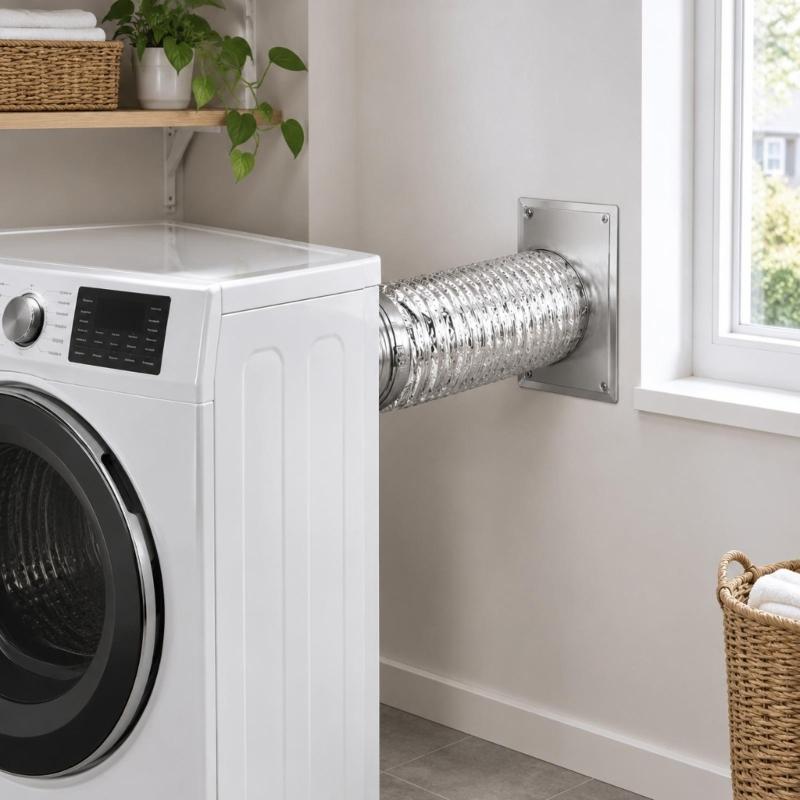 Dryer Exhaust Wall Outlet Package with Exterior Cover, Flexible Duct, Clamps, and Sealing Accessories for Air Routing