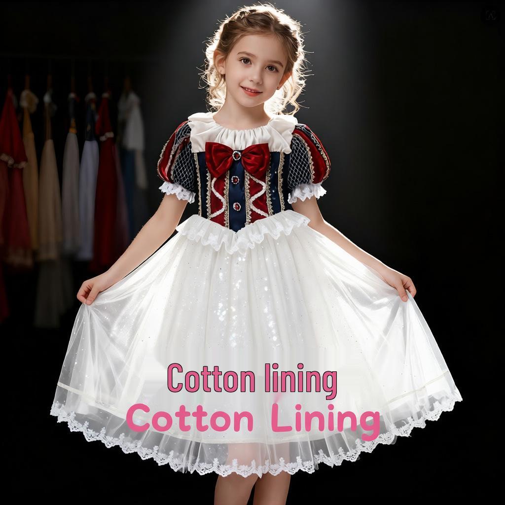 

Платье принцессы Белоснежки 2024 на осень для девочек - Длинная сказочная юбка в стиле «Холодного сердца» 150cm (Height ~1.4m)