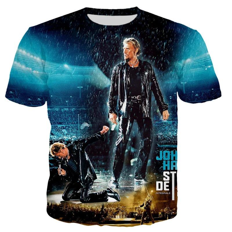Most Popular Pop Singer Johnny Hallyday 3D Printed T-shirt Men Women Rock Casual Streetwear Clothes Hip Hop Harajuku Tops