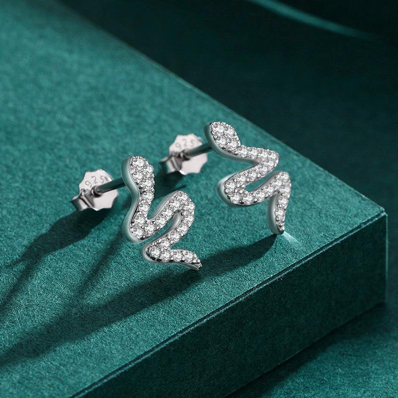 MODIAN 925 Sterling Silver Shining Cubic Zirconia Snake Stud Earrings For Women Animal Earrings Trendy Women Jewelry