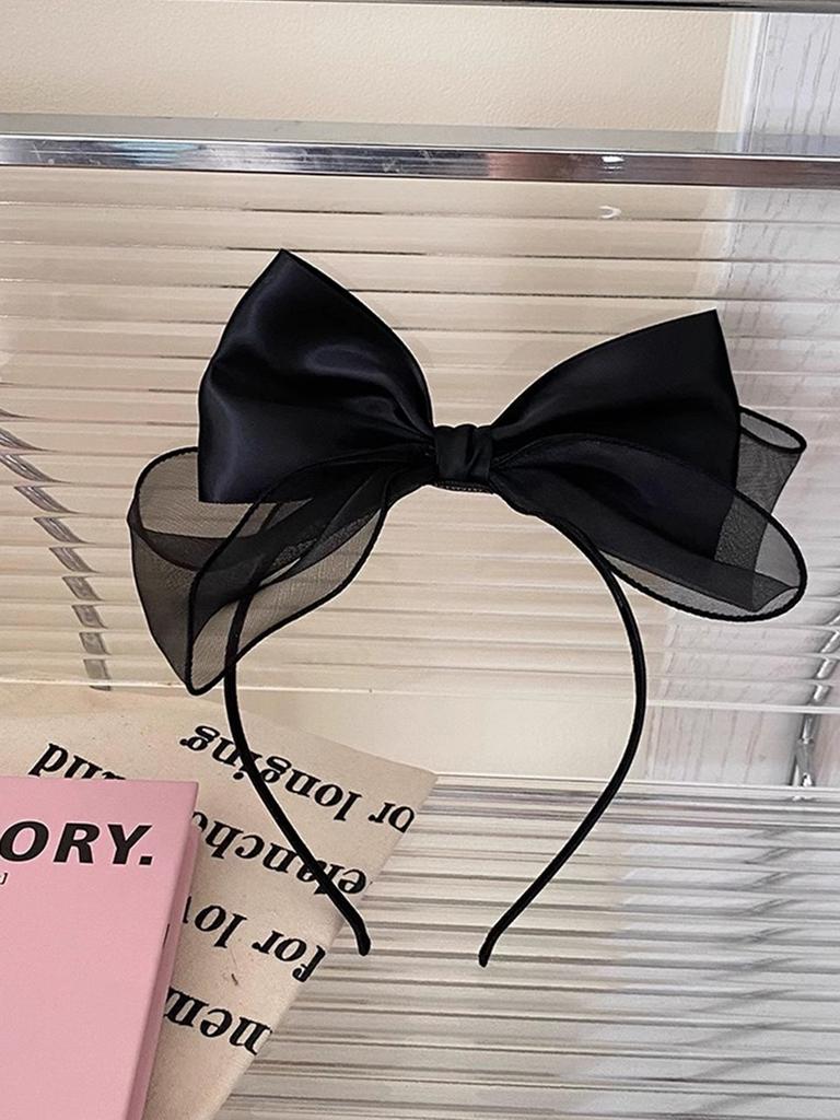 Lystrfac Black Mesh Fairy Bow 3D Headband Princess Women Girls Simple Hair Hoop Hairband Ladies Headwear Hair Accessories