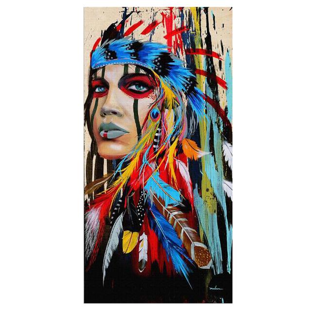 

Современная красочная индийская женщина-девушка с перьями, картина маслом на холсте, постеры, принты, настенная художественная картина для гостиной Cuadros 21*30cm