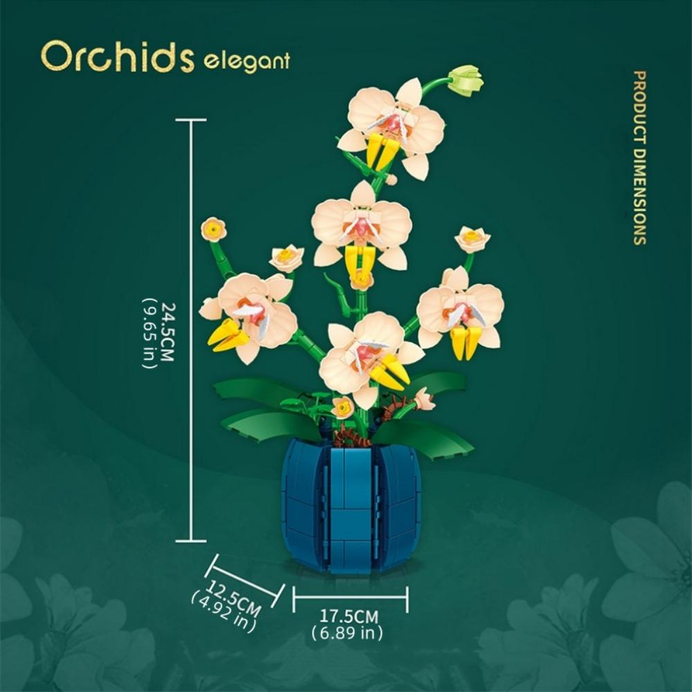 Moth Orchid Flower Building Blocks Bouquet Potted Desktop Decoration Puzzle Toy for Childrens Creative Holiday Gift